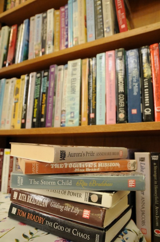 Large print general fiction books at the library